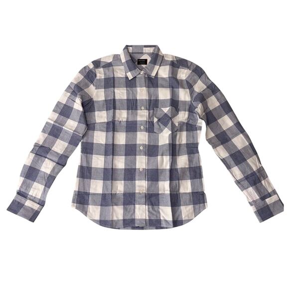 UNTUCKit Blue White Buffalo Plaid Button Down Shirt Women’s 4 - Picture 2 of 5